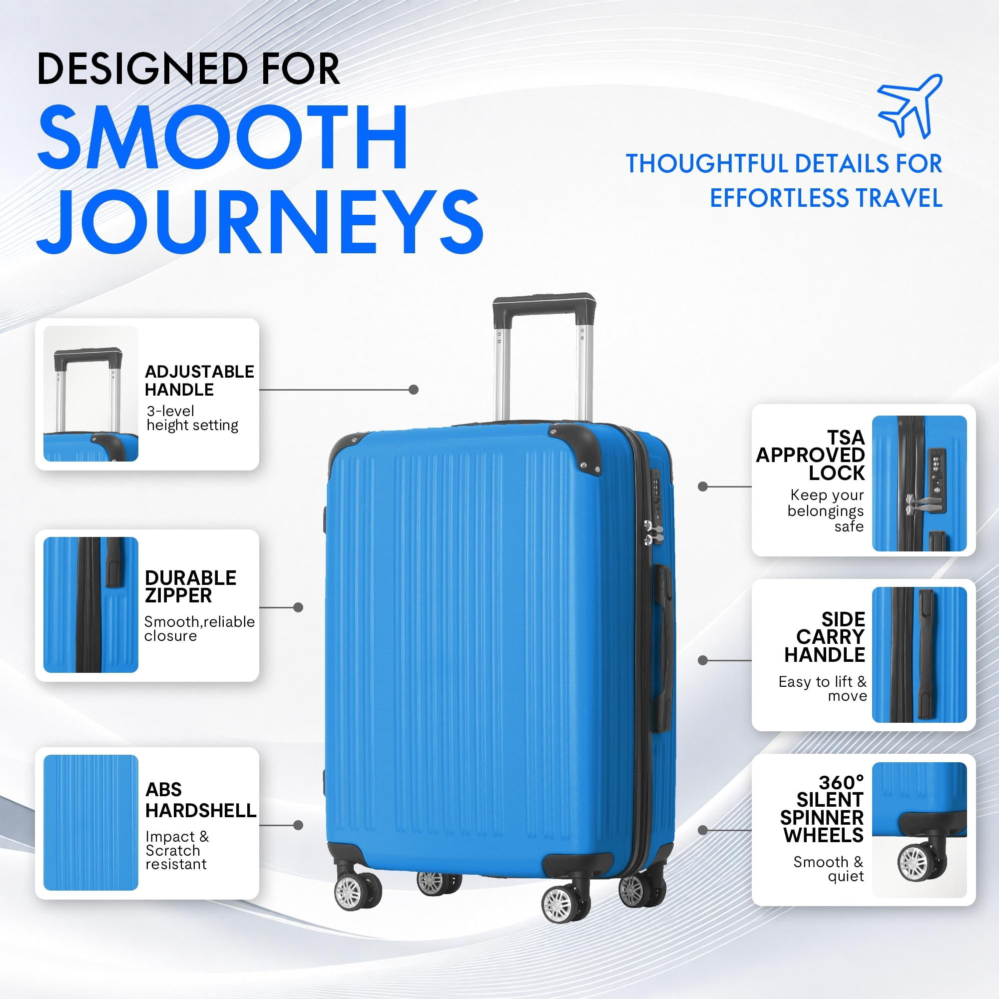 3-Piece ABS Hardshell Luggage Set, Lightweight Scratch-Resistant Suitcases with Silent Spinner Wheels & TSA Lock, Deep Blue