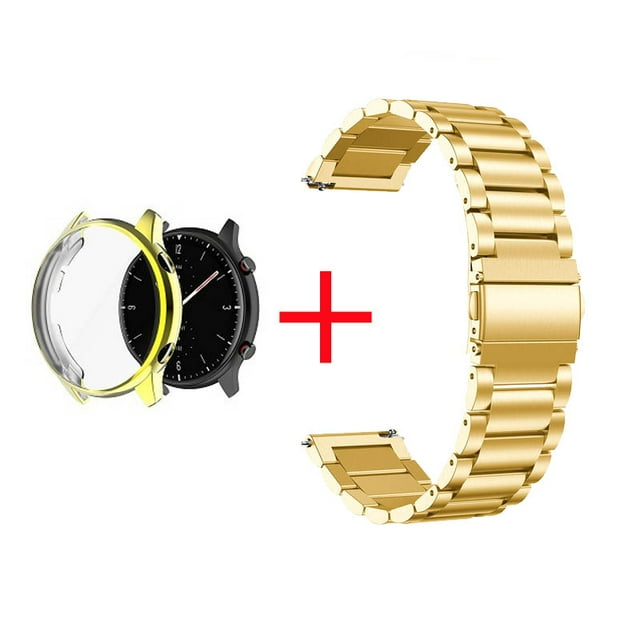 Case+Strap For Amazfit GTR 2 2e Stainsteel Steel Strap Screen Protector Case For Amazfit GTR 3 3 Pro Cover Replacement Correa Gold-Gold Amazfit GTR 3 Pro