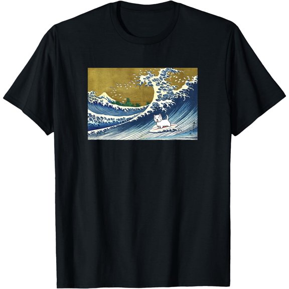 Funny Retro Vintage Surfing a Wave Westie Dog Lover Unisex T-Shirt for Men Women