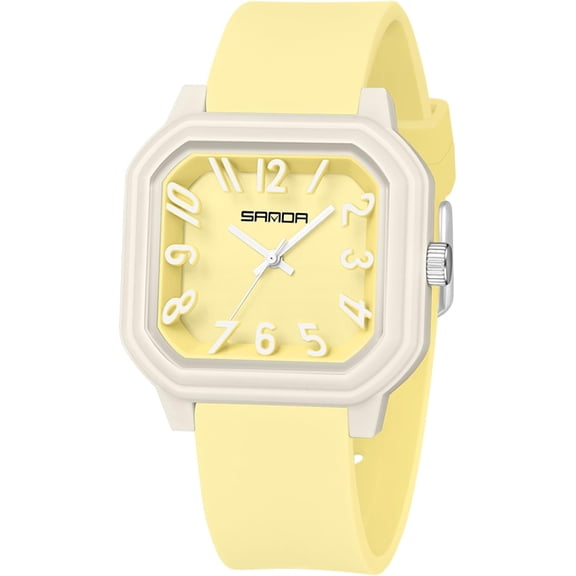 Women’s Quartz Watch Big Arabic Numbers Easy to Read Square Dial Analog Colorful Silicone Strap Casual Ladies Wrist Watch