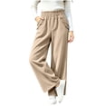 thumbnail image 5 of Women High Waist Paper Bag Waist Corduroy Wide Leg Trousers Elegant Ruffle Trim Straight-Leg Pants Vertical Rib Casual Pants Fall Outfits, 5 of 9