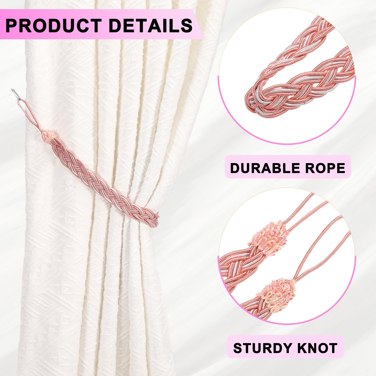 Unique Bargains Curtain Tiebacks Braided Drapery Holdback Pale Pink 23" 4 Pcs