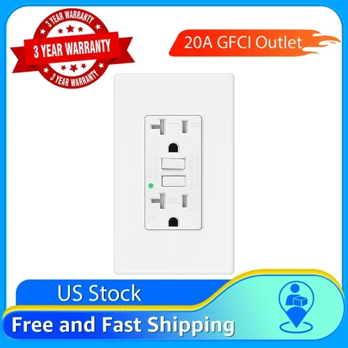 20 Amp Gfci Outlet, 1Pk Gfi Ground Fault Electric Plugs Wall Plates Wr Tr Etl