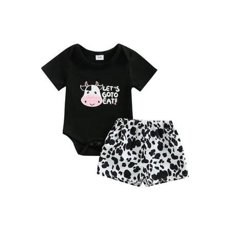 

Bagilaanoe Summer Newborn Baby Boy Girl Shorts Set Cartoon Cow Letter Short Sleeve Romper Tops + Short Pants 3M 6M 9M 12M 18M Casual Outfits