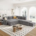thumbnail image 3 of 90'' Modular Sectional Sleeper Sofa with Pull Out Bed, Convertible L Shaped Sectional Couch with Ottoman, USB Ports & Cup Holders, Modern Storage Pull Out Couch for Living Room, Grey, 3 of 9