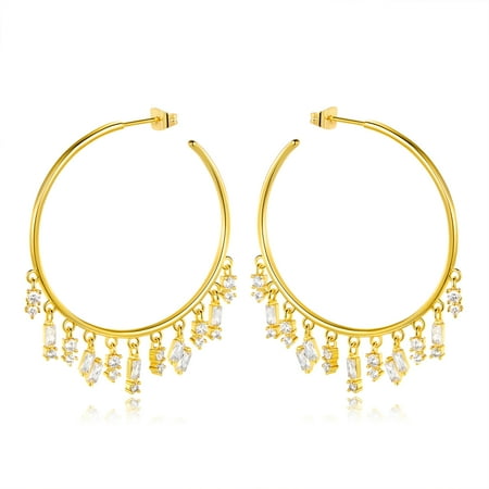 Barzel Crystal Droplets Hoop Earrings Made With Swarovski Elements Barzel Crystal Droplets Hoop Earrings Made With Swarovski Elements