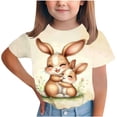 thumbnail image 2 of Easter Outfits for Girls Easter Bunny Egg Print Short Sleeved Printed Round Neck Casual T-shirt 3-15Y Beige 7 Years, 2 of 5