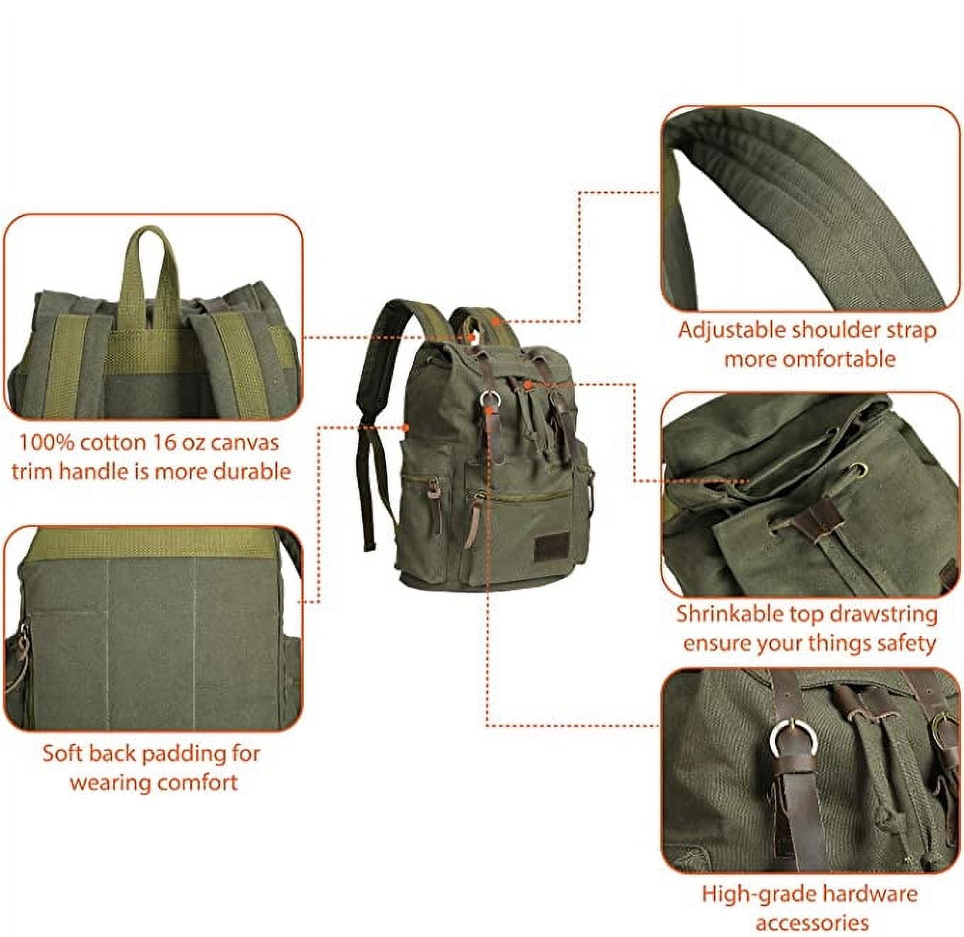 MF Studio Canvas Backpack Vintage Casual Bag Shoulder Sling Daypack Drawstring Travel Rucksack - image 3 of 7