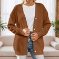thumbnail image 2 of Wang6 Womens Lightweight Plus Size Cardigan Sweaters Fall Red Open Front Button down Knit Sweater Elegant Long Sleeve Loose Knitted Tops Ladies V Neck Solid Outwear Brown XXL, 2 of 4