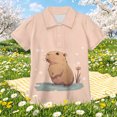 thumbnail image 2 of JIAYUE Boy's Child T Shirt Classic Turn Down Collar Capybara Pattern Printed Short Sleeved Summer Casual Shirts Beach Lightweight Fashion Soft Shirts,13-14 Years, 2 of 3