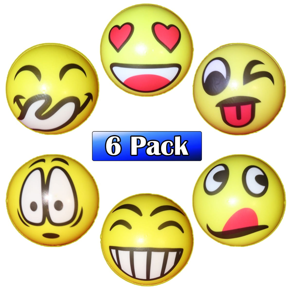 Pogo Emoji Face Foam Balls for Inflatable Games, 6 Pack