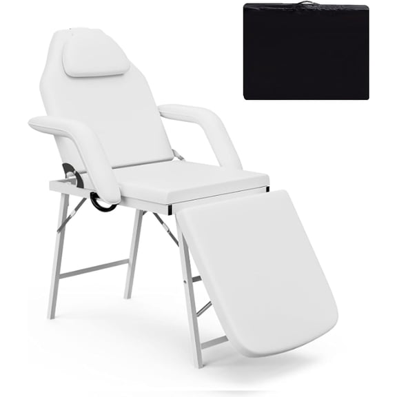 Roixeeds Adjustable Massage Facial Table Bed, Removable Headrest & Armrest, Portable Tattoo Chair for Professional Massage Tattoo Parlor Spa Salon Facial Bed, Black (White)