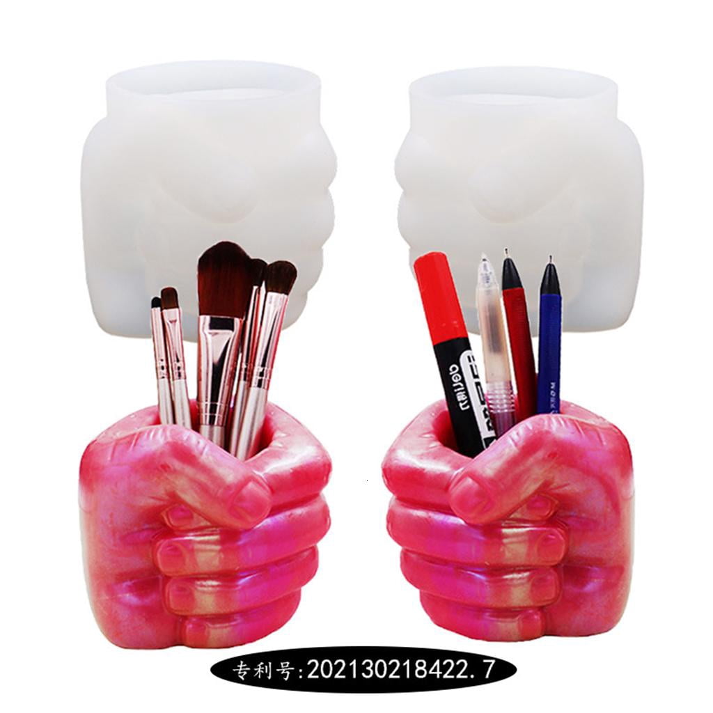Osdhezcn Fist Pen Holder Epoxy Resin Mold Vase Flower Pot Silicone Mould DIY Crafts Makeup Brushes Storage Box Mold Home Decorations Casting Tools