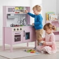 thumbnail image 2 of Costway Kids Kitchen Playset Wooden Pretend Play Chef Toy with Microwave & Accessories Pink+White, 2 of 10