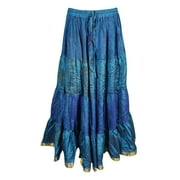Mogul Vintage Silk Sari Maxi Skirt Tiered Full Flare Bohemian Fashion Gypsy Hippie Chic Long Skirts