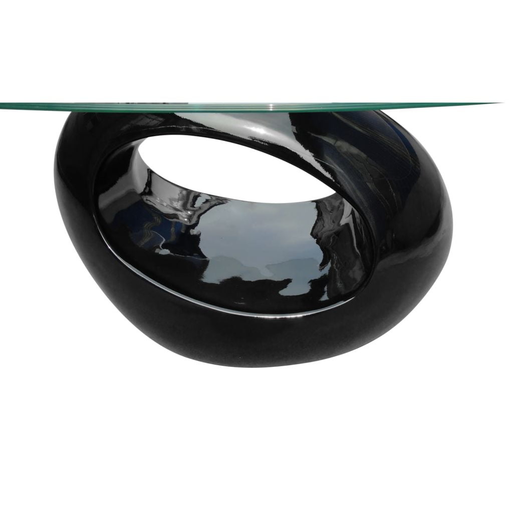 Kepooman Home Modern Oval End Side Coffee Table with Glass Top, Black Kepooman Home Modern Oval End Side Coffee Table with Glass Top, Black