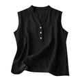 thumbnail image 2 of Plus Size Linen Tank Tops for Women Casual Summer Shirts,Solid Button V Neck Sleeveless Blouses,Trendy Going Out Tees Black L, 2 of 8