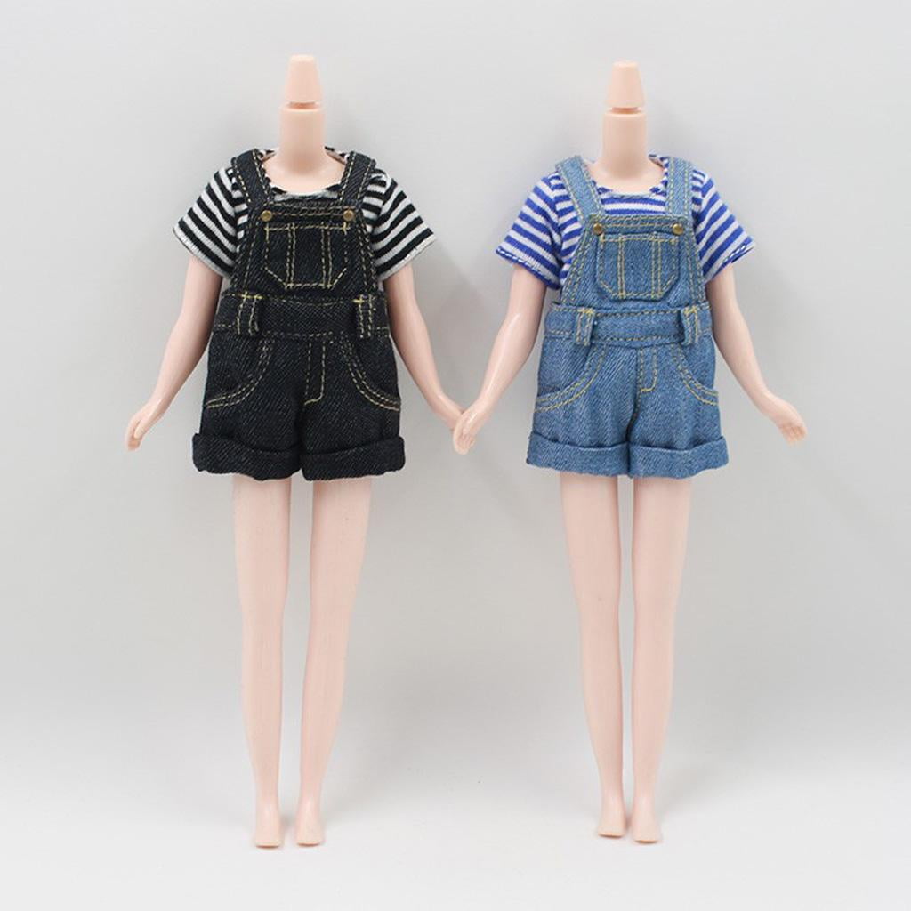 Black Stripe Shirt Jumpsuit Overalls Set für 1/6 Kurhn Blythe Doll BJD Dolls 