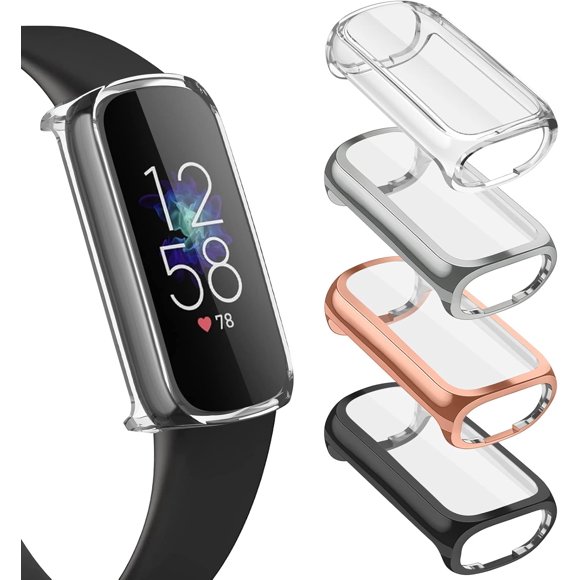 Tianle Compatible with Fitbit Luxe Screen Protector Case, [4 Pack] Soft TPU Full Around Protective Cover Bumper for Fitbit Luxe Smartwatch Accessories (Black+Silver+Rose Gold+Clear)
