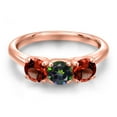 thumbnail image 3 of Gem Stone King 18K Rose Gold Plated Silver Green Mystic Topaz and Red Garnet Engagement Ring for Women | 1.65 Cttw | Round 5MM | Gemstone November Birthstone | Size 8, 3 of 6