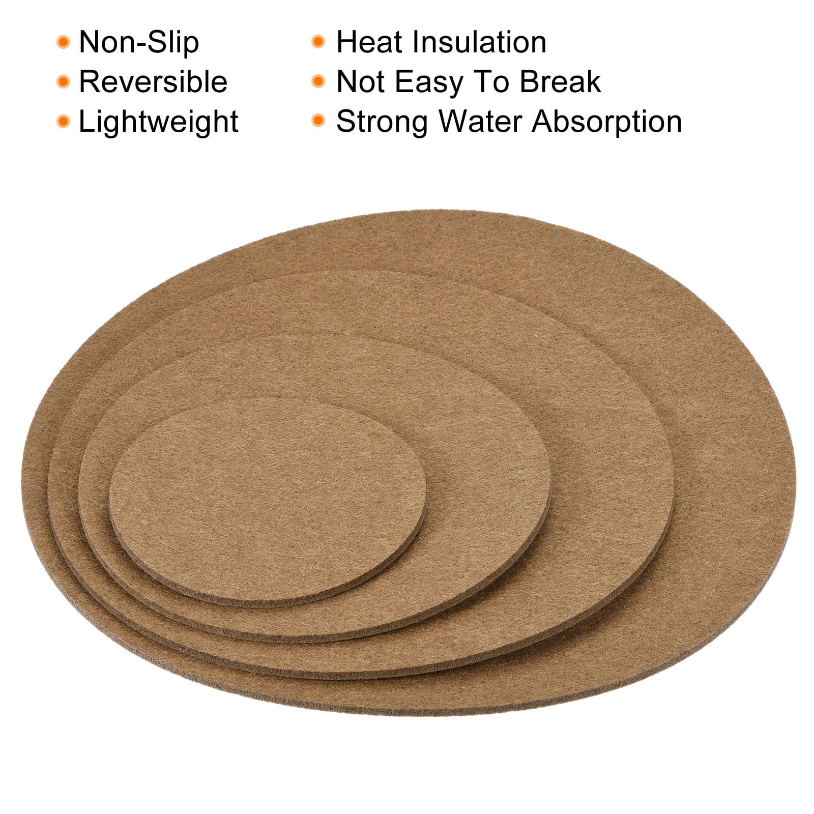 Unique Bargains Plant Coasters Reversible Absorbent Round Felt Pad Mats Set Brown