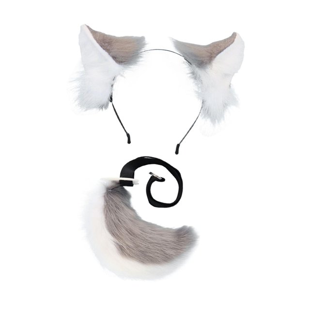 Juego de Cosplay de Orejas y Cola de Zorro Sunnimix Gris Para Niños Hombres Mujeres
