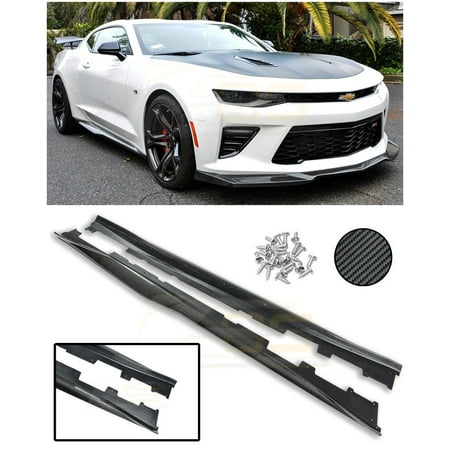 - ZL1 Style CARBON FIBER Rocker Panel Side Skirts Extension Moulding Lip Splitter For 2016-Present Chevrolet Camaro 6th Gen V6 V8 2016 2017 2018 16 17 18