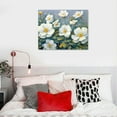thumbnail image 4 of JRXY Textured Turquoise Abstract Floral Hand Painted White Flower Oil Painting on Canvas for Living Room Bedroom Home Office Wall Decor 20x16in, 4 of 4