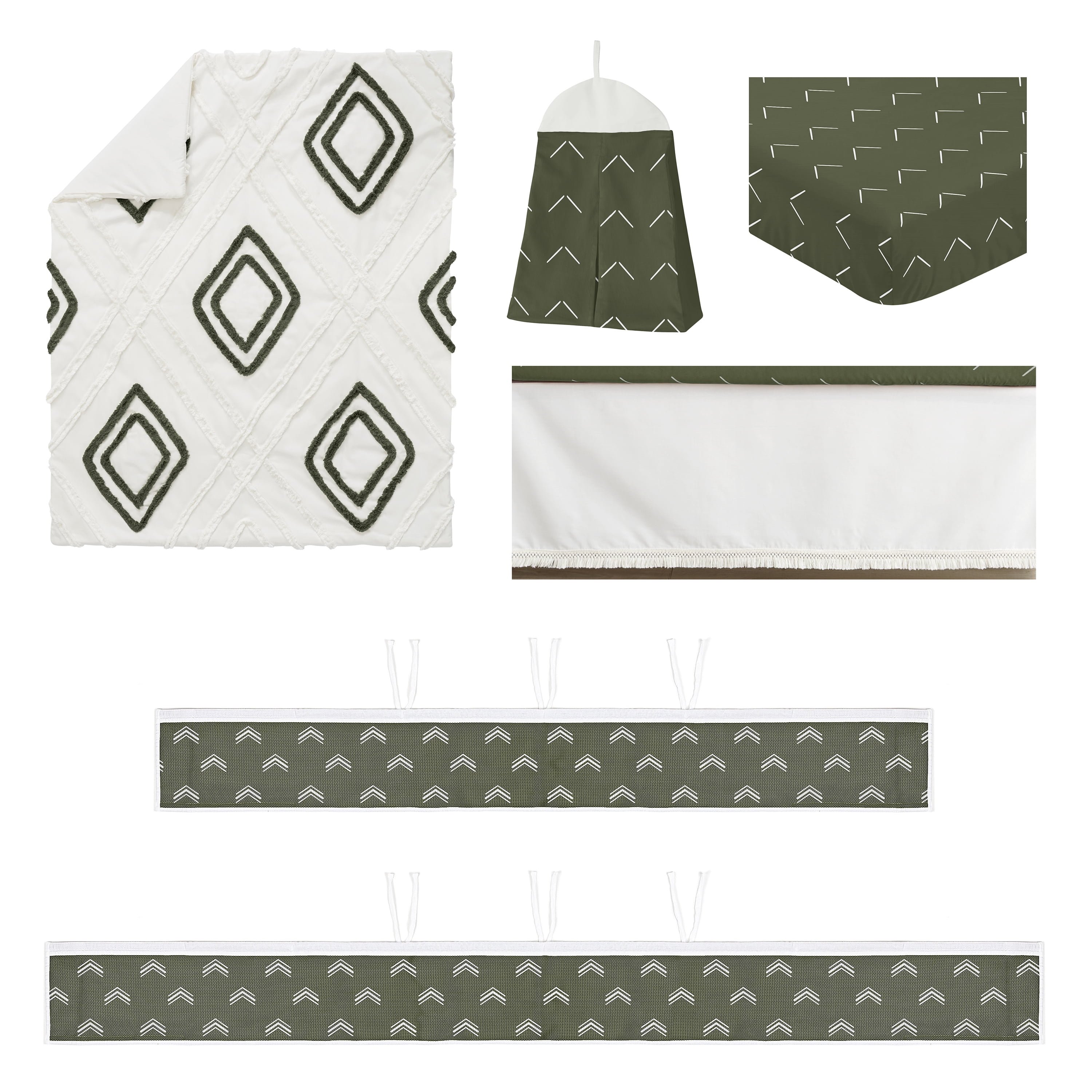 Sweet Jojo Designs Diamond Tuft Hunter Green Boy, Girl, Unisex/Gender Neutral Crib Bedding + BreathableBaby Breathable Mesh Liner