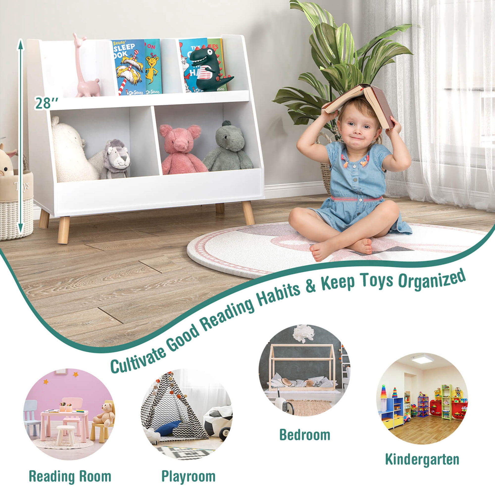 Costway 5-Cube Kids Toy Organizer and Bookcase, White