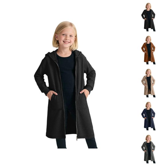 Girls Zip Up Hoodie Long Sleeve Hooded Sweatshirt Loose Fit Long Jacket 3-13 Years