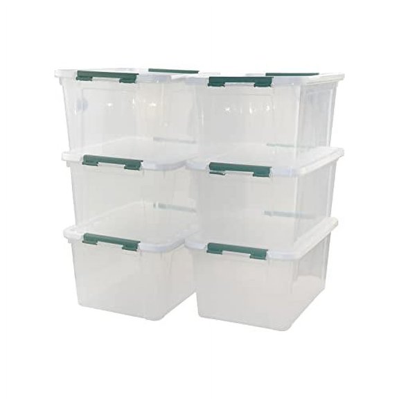 20 Quart Clear Plastic Bin with Lid, Latching Storage Box, 6 Packs