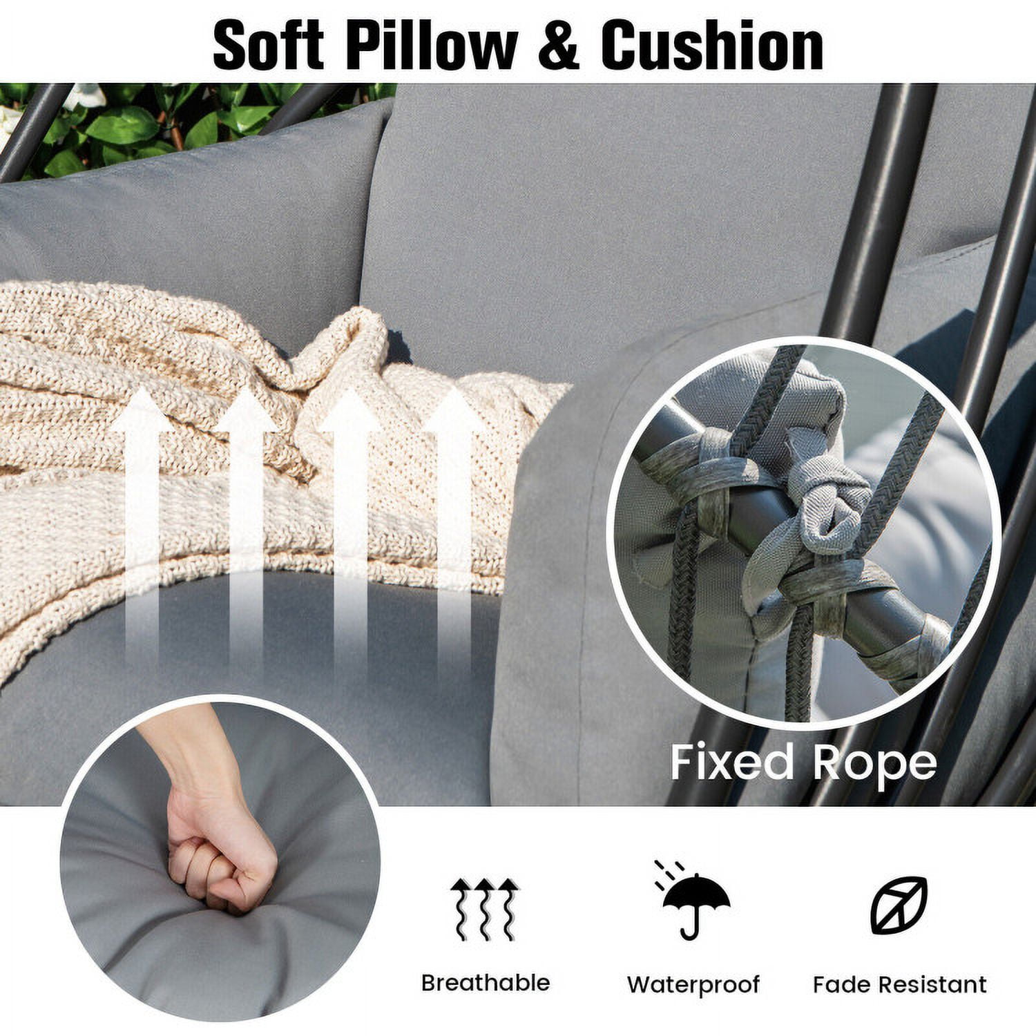 Aimee Lii Hanging Folding Egg Chair with Stand Soft Cushion Pillow Swing Hammock, Hanging Hammock Chair, Gray