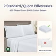 thumbnail image 4 of California Design Den 600 Thread Count Standard Pillow Cases, Set of 2 100% Cotton Sateen, Fits all Standard or Queen Pillows, Bright White, 4 of 8