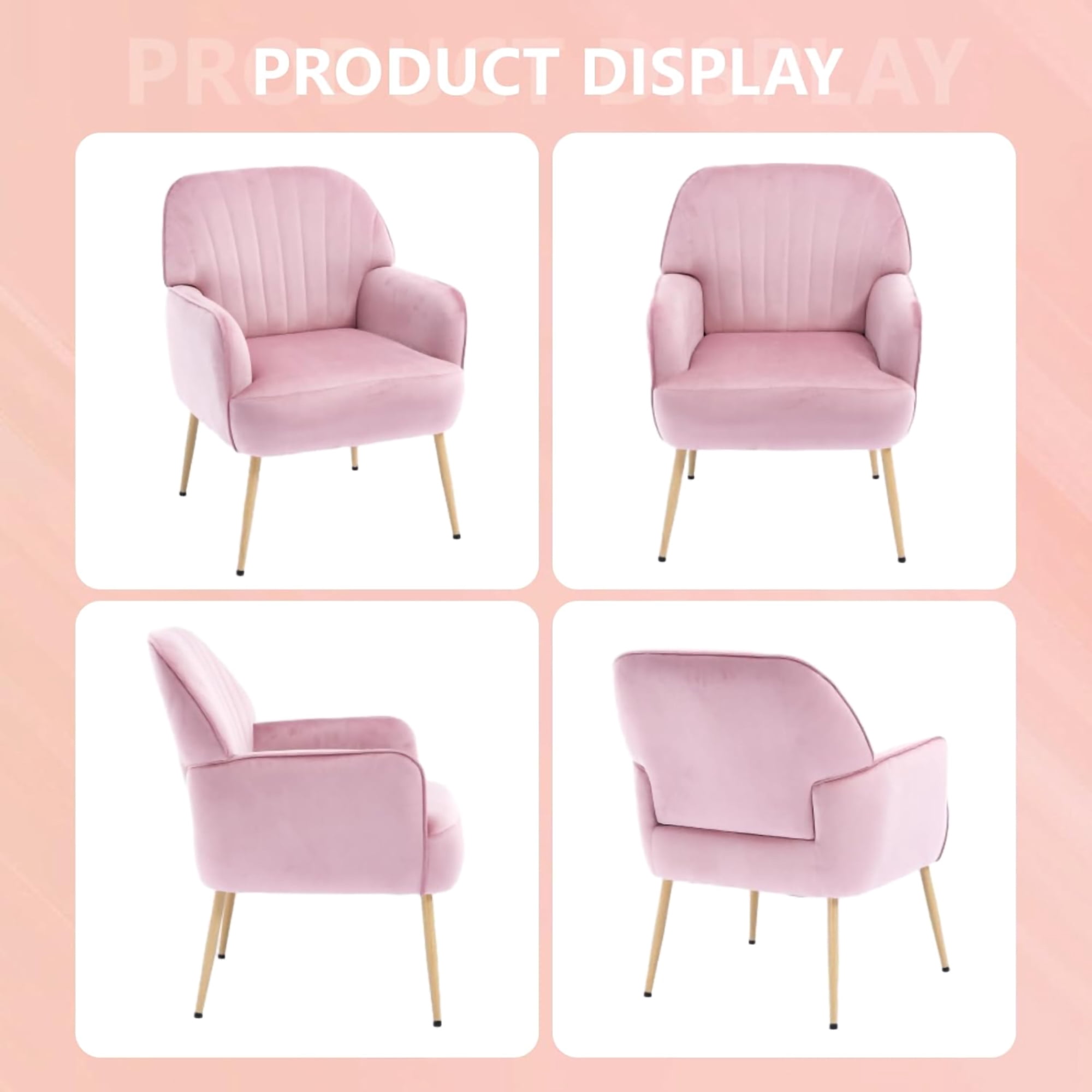 Modern Accent Chair with Velvet Fabric, Soft Ergonomic Upholstered Armchair Comfy Single Sofa Lounge Chair for Living Room, Apartment, Office,Pink