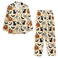 thumbnail image 2 of DISNIMO Womens Pajama Sets Cat Pumpkin Bat Print Long Sleeve Sleepwear with Long Pants Button Up Loungewear Oversized V Neck Nightwear Halloween Lounge Set, M, 2 of 7