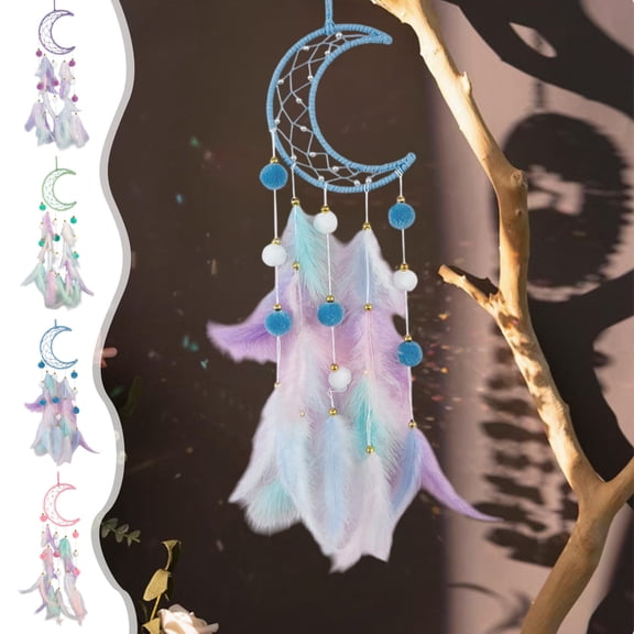 Dreamcatcher Crescent Moon Handmade Woven Wall Hanging,Bohemian Style Decorative Ornament For Bedroom And Living Room For Home Ambience(Blue)