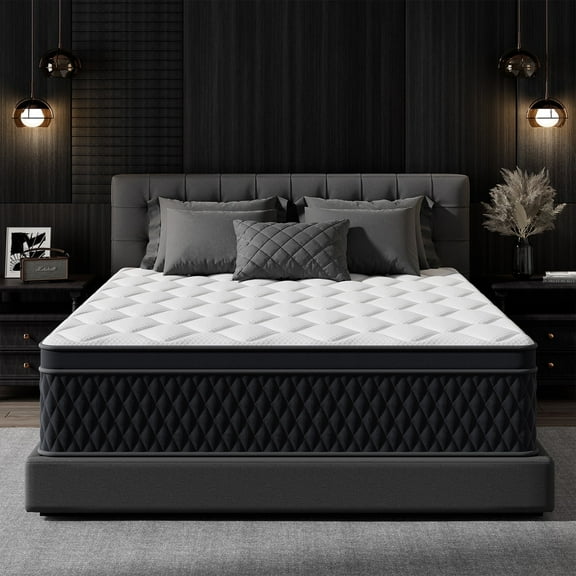ELEMUSE 12 Inch Queen Mattress, Medium Pillow Top Hybrid Mattress-in-a-Box