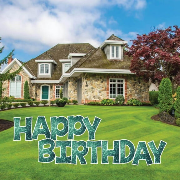 Green Sparkle 24" Tall KG Happy Birthday Yard Sign Set - KG Letter Decorations - 13 Piece Set