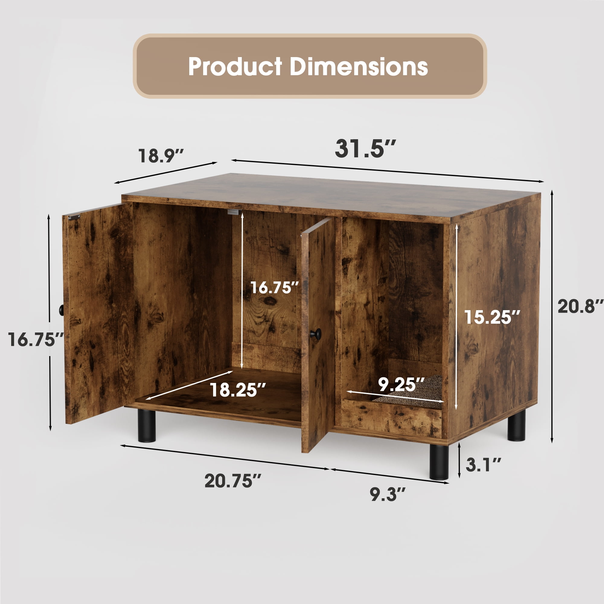 Homall Hidden Cat Litter Box Enclosure with Scratching Mat Wooden Cat Washroom Furniture Cat Box Cabinets, Brown