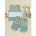 thumbnail image 5 of Musuos 2Pcs Baby Boy Summer Outfits 6 12 18 24M 3Y Sleeveless Contrast Color Pocket Tank Tops + Shorts Set Toddler Clothes, 5 of 10