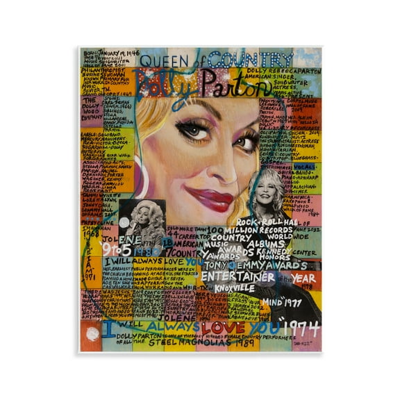 Stupell Industries Dolly Parton Collage People Drawing Unframed Art Print Wall Art, 11 x 14