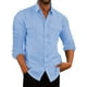 thumbnail image 1 of Bellella Camisa con botones para hombre Camiseta holgada informal Blusa con cuello de solapa de manga larga Bolsillos de color sólido Tops de otoño, 1 of 2