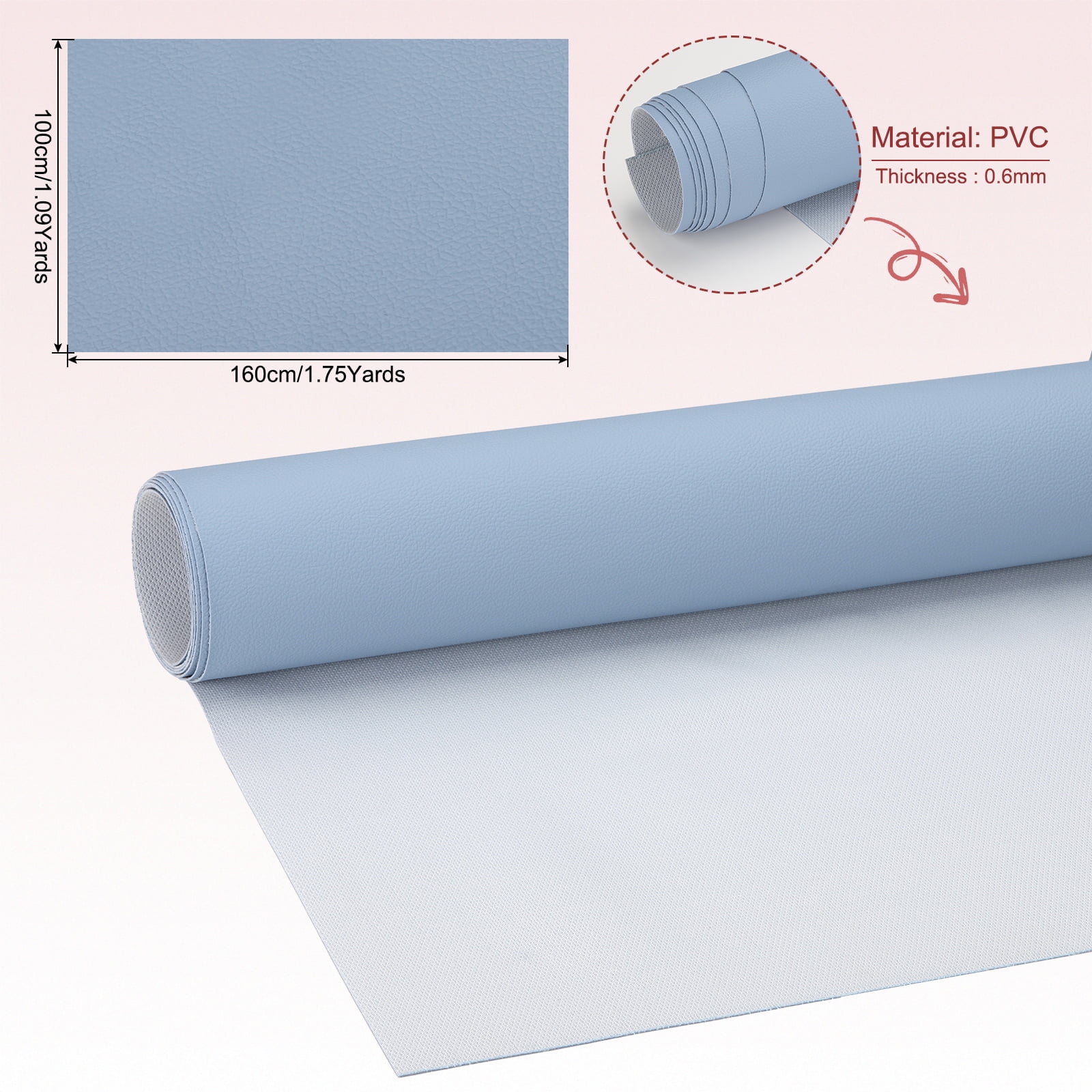 63x39.4in Faux Leather Sheets,  Faux Leather Fabric Sheets Vinyl Fabric Synthetic Soft Waterproof PU for Replacement Upholstery Car, Sky Blue