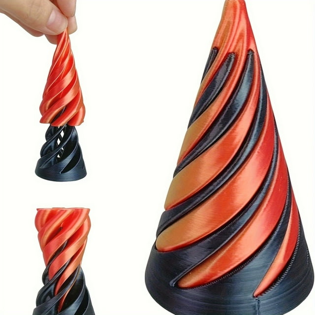 Jouet Anti-Stress à Cône en Spirale Imprimé 3D - Pyramide à Traverser Impossible, Mini Jouet à Pousser de Décompression à Illusion de Vortex pour 14 Ans et Plus