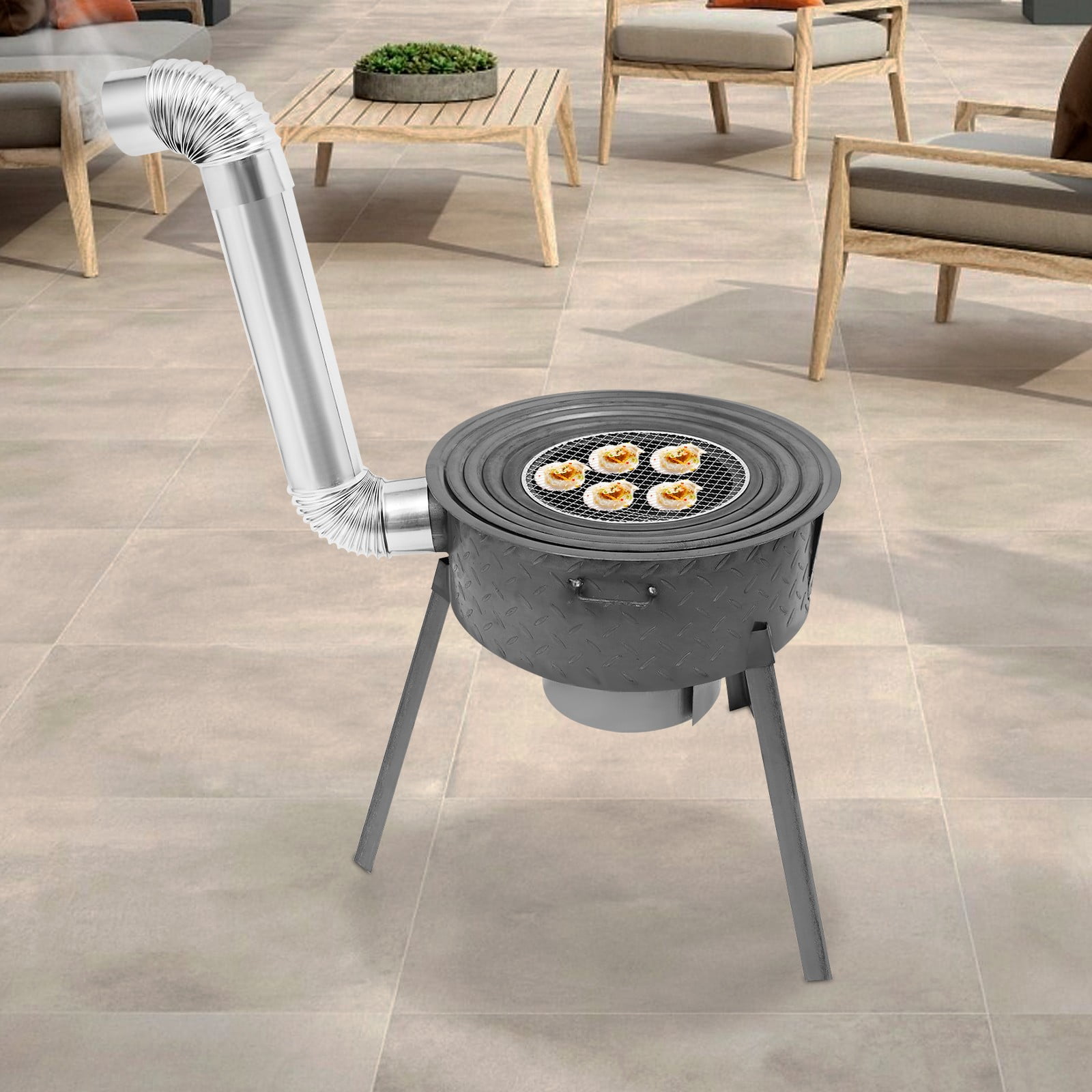 Multifunction Wood Burning Stove Portable Charcoal Stove Gray Camping Stove for Camping, Tent Heating