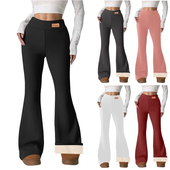 Leggings for Women 2025 Winter Warm Fleece Lined Bootcut Flare Pants High Waisted Comfort Thermal Thick Clothes Black XL