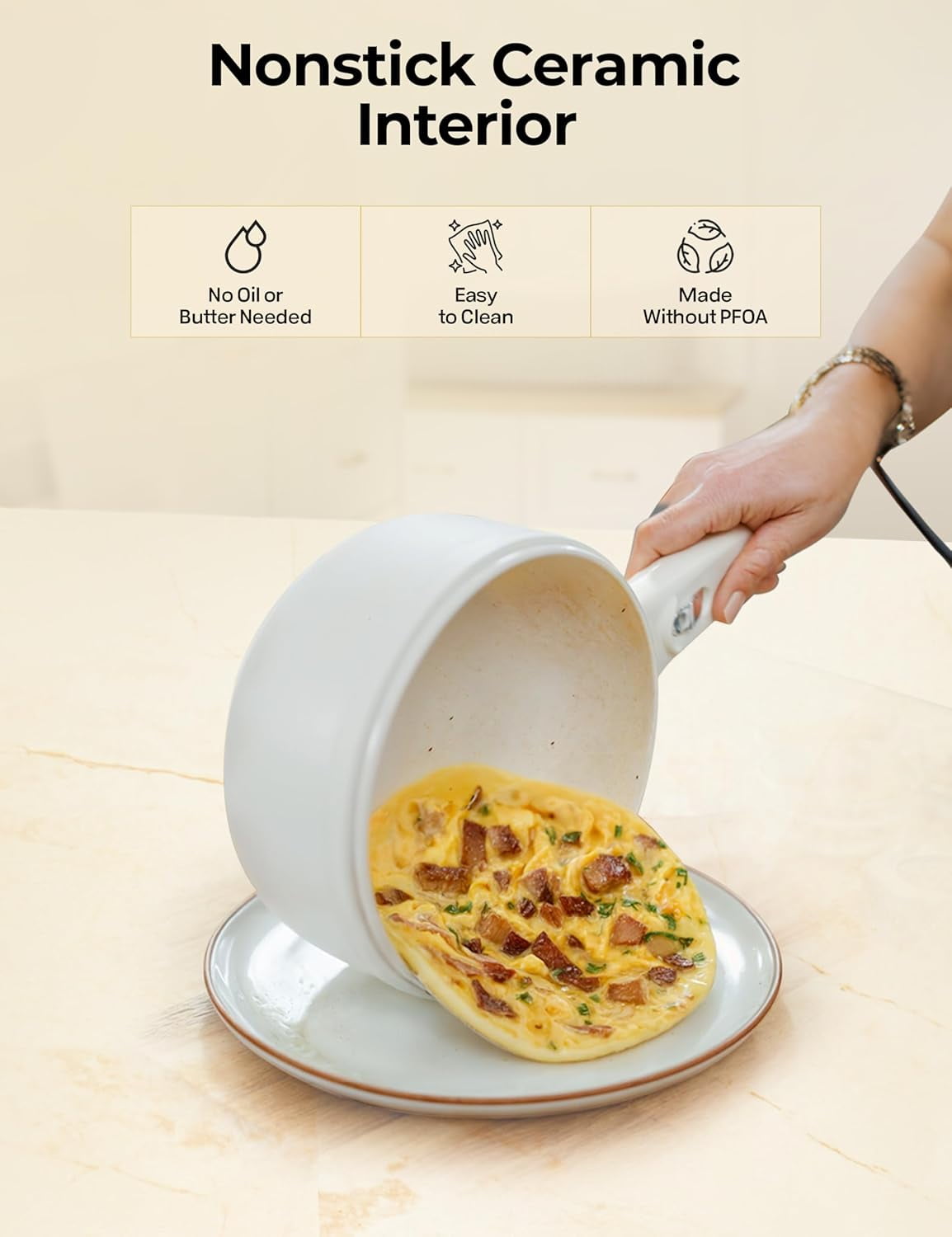 Ceramax Electric Hot Pot 2.5L Nonstick Ceramic Skillet Pan Mini Cooker with Lid Steamer for Frying Eggs Ramen Rice Saute