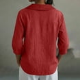 thumbnail image 5 of Craaazy Women's Casual Solid Color Collared 3/4 Sleeve Blouse Loose Fit Comfy Breathable Rayon Blend Top for Daily Wear Gifts, 5 of 7