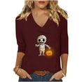 thumbnail image 2 of PNTUTB Women's Fashion Halloween Printed 3/4 Sleeve Tops V Neck Blouse Basic Tees Clothes Trendy, 2 of 6